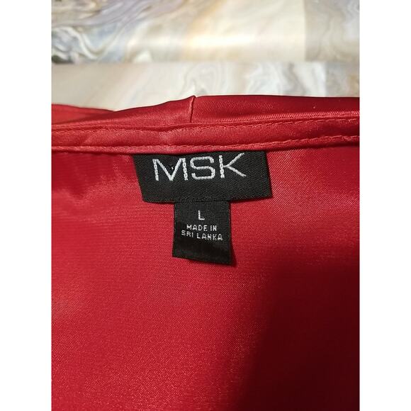 Gently Worn Womens Size L MSK Red ShinyDouble Ruffle Button Front V-Neck Blouse - Picture 3 of 5